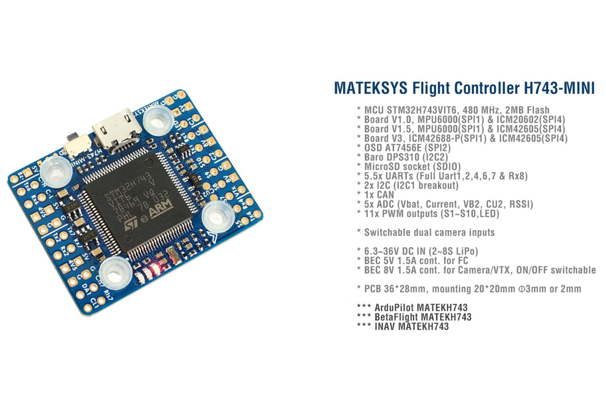 Matek Systems - Flight Controller H743-MINI-V3 - Autopilots from