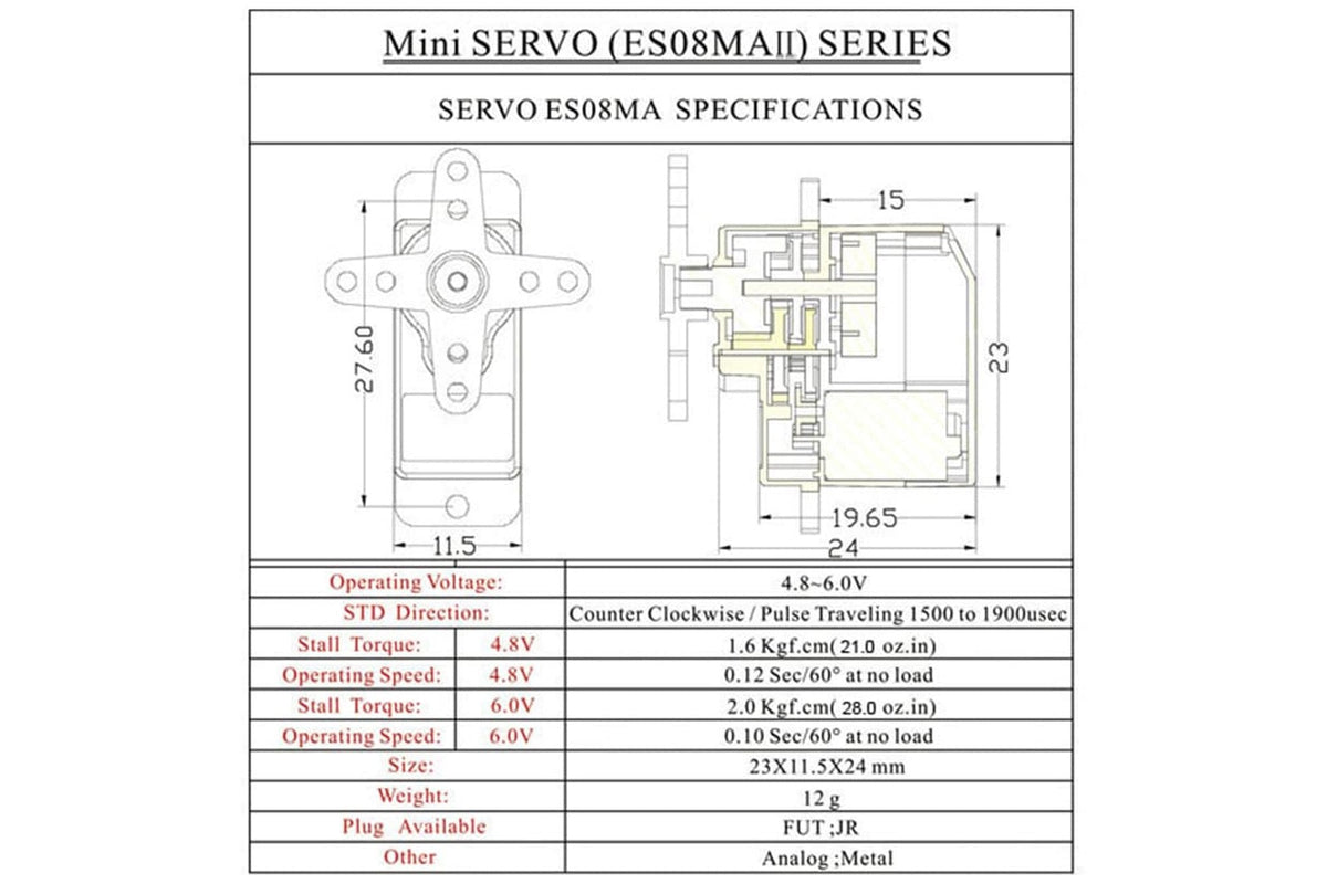EMAX ES08MA II 12g Mini Metal Gear Analog Servo
