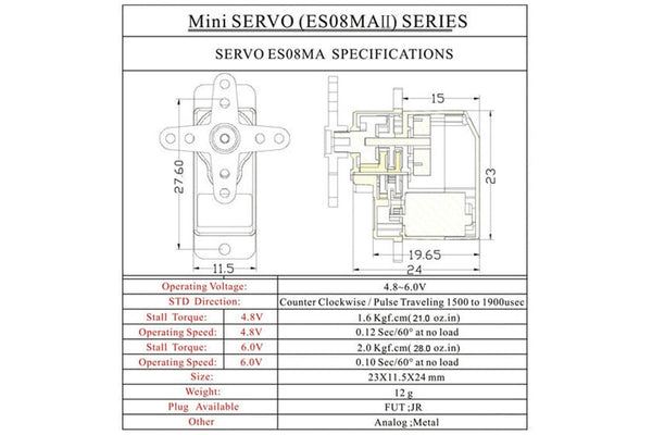 EMAX ES08MA II 12g Mini Metal Gear Analog Servo