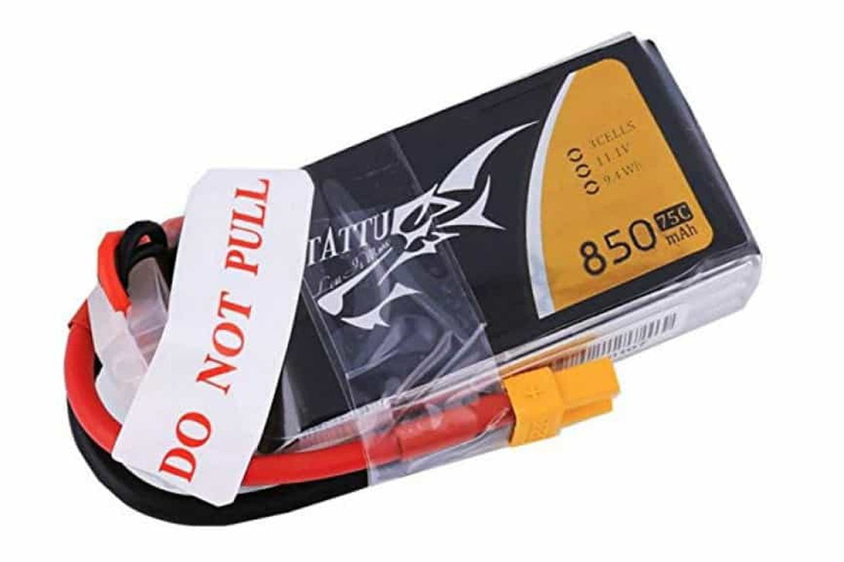 Gens Ace- Tattu, 850mAh 75C 3S1P 11.1V Lipo with XT30