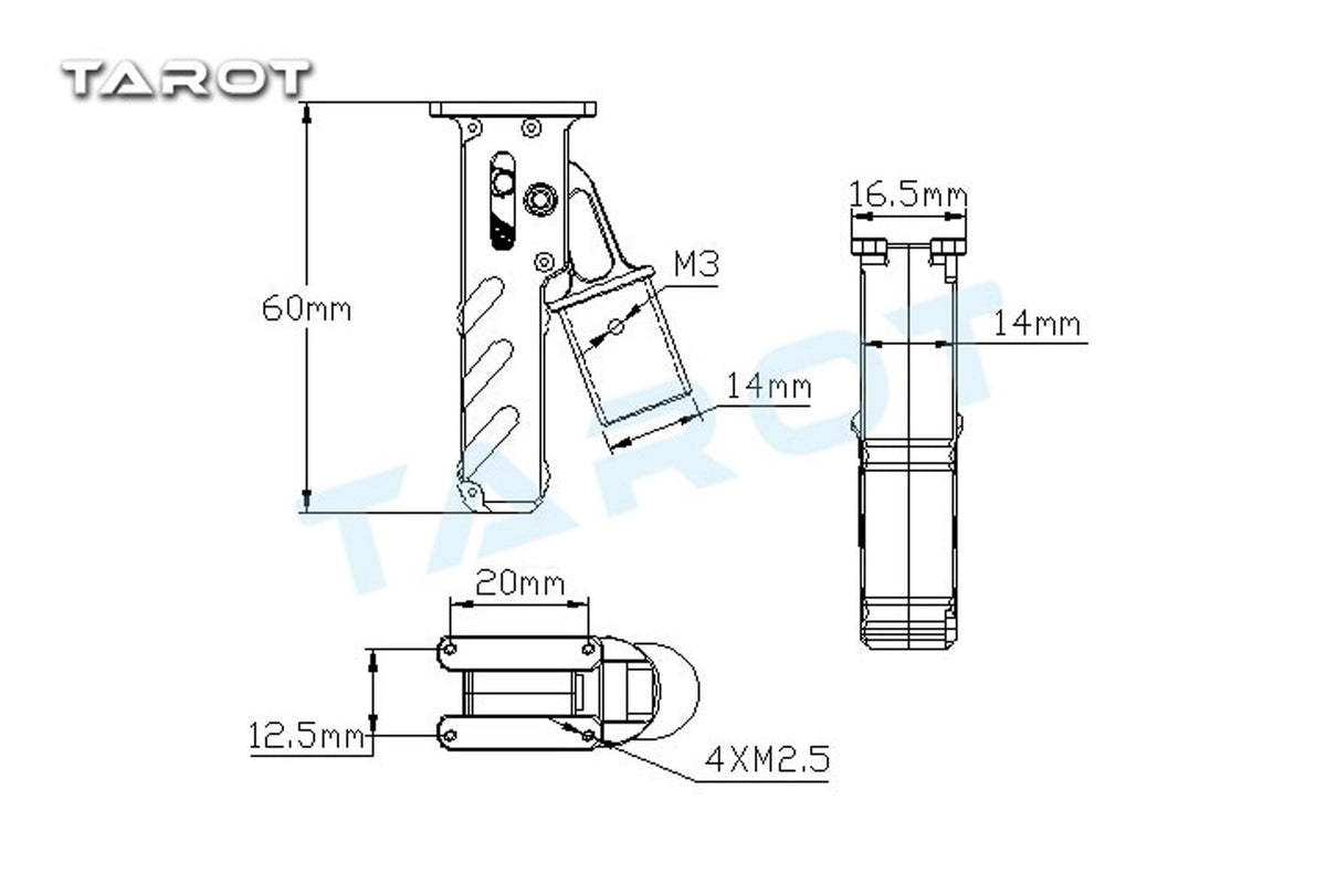 Tarot - 75 Degree Servo less Retract for 16mm Tubes - TL65B45