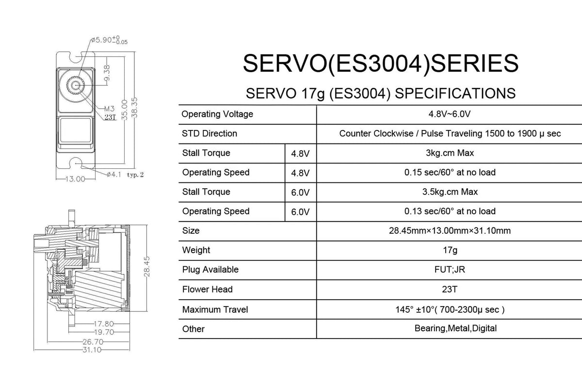 EMAX ES3004 17g Analog Servo with Metal Gears