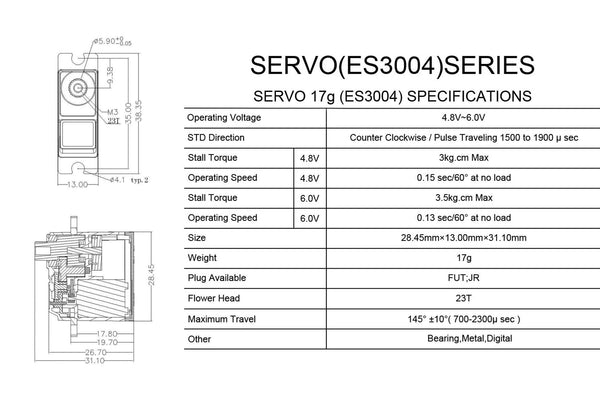 EMAX ES3004 17g Analog Servo with Metal Gears