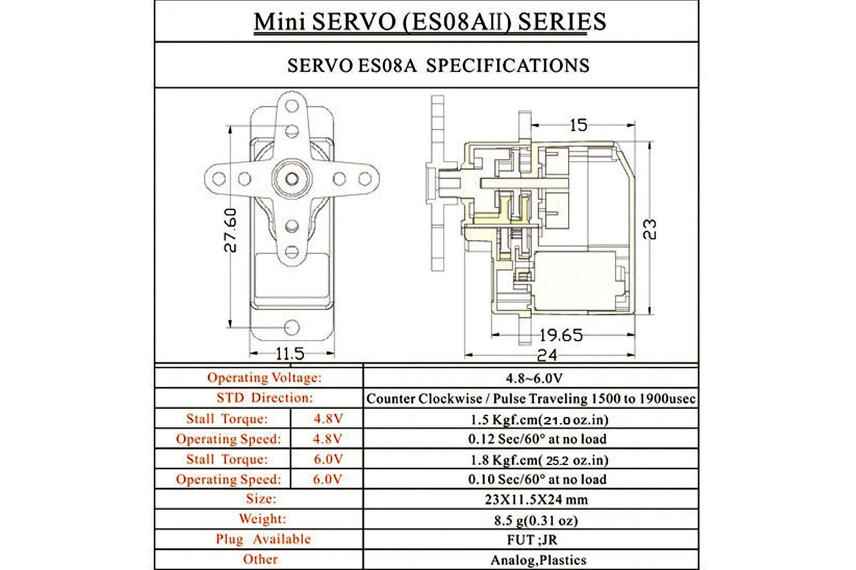 EMAX ES08A II Mini Plastic Gear Analog Servo