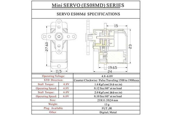 EMAX ES08MD II 13g Digital Servo With Metal Gears
