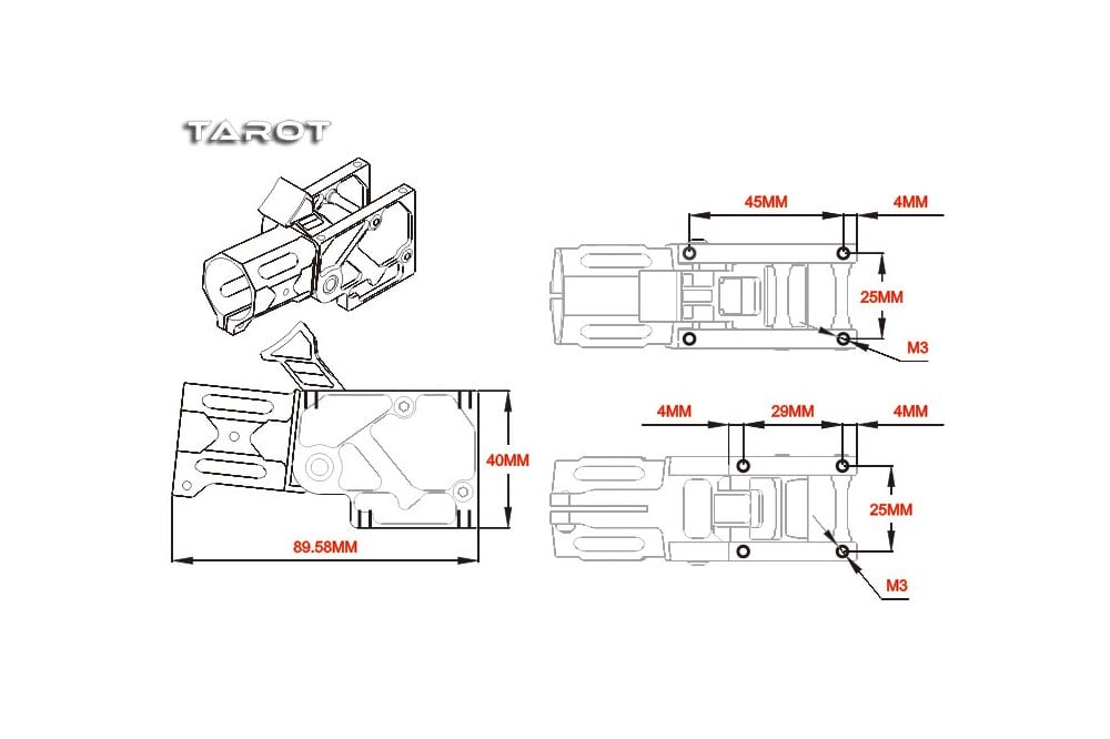 Tarot - T25 Folder arm mount 25mm with 6 degree TL25A2 - 1pc