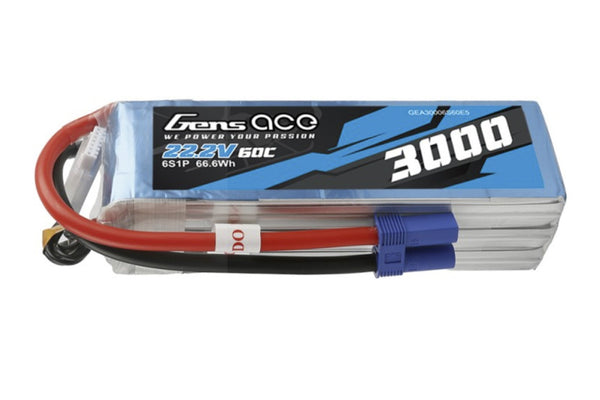 Gens Ace- 3000mAh 60C 6S1P 22.2V Lipo with EC5