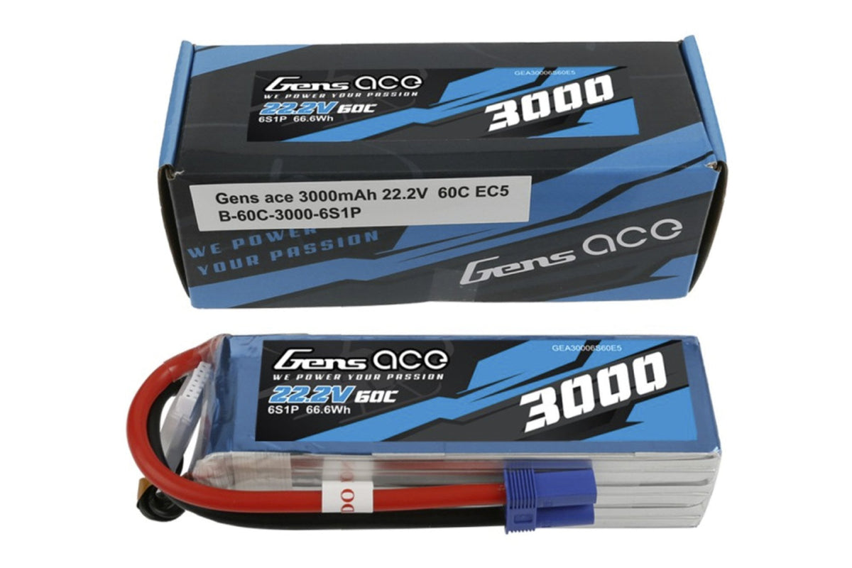 Gens Ace- 3000mAh 60C 6S1P 22.2V Lipo with EC5