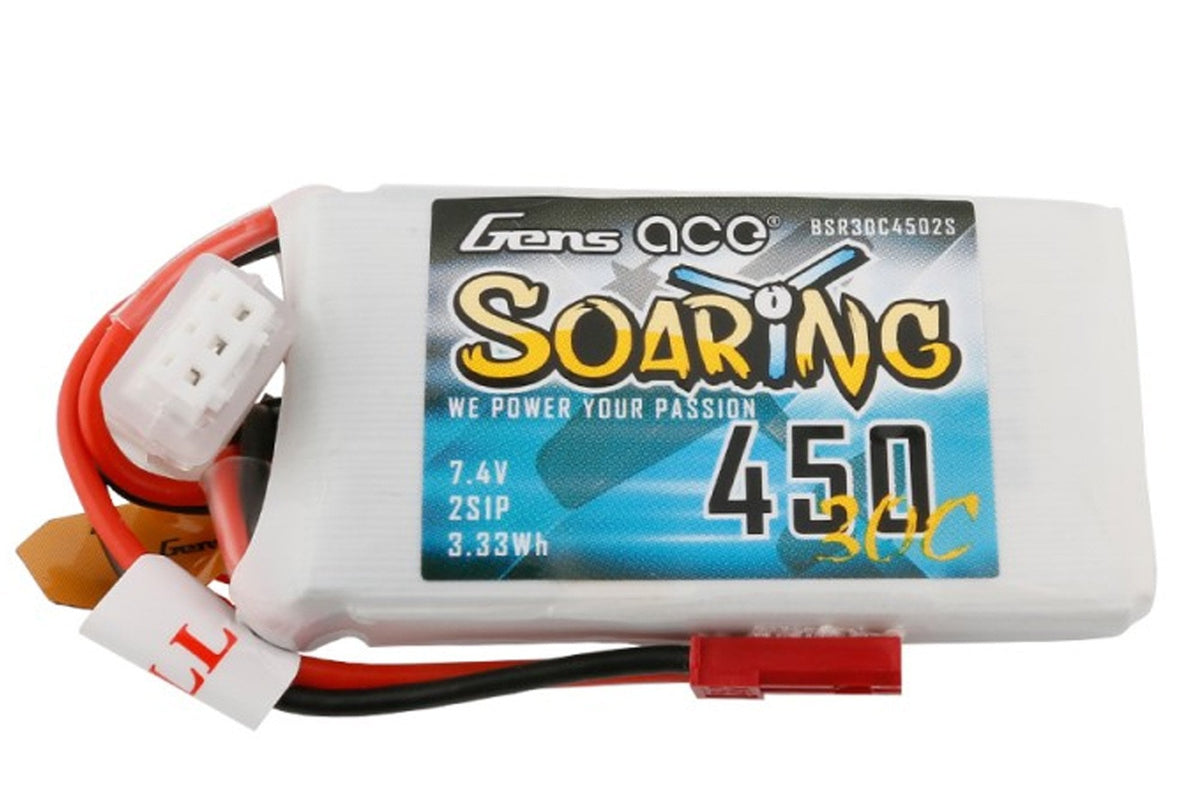 Gens Ace- Soaring, 450mAh 30C 2S1P 7.4V Lipo with JST-SYP