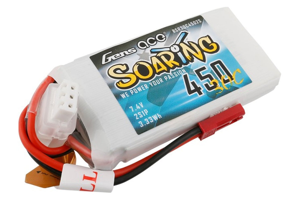 Gens Ace- Soaring, 450mAh 30C 2S1P 7.4V Lipo with JST-SYP