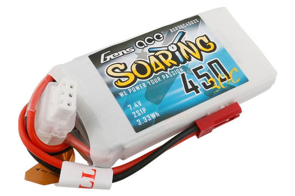 Gens Ace- Soaring, 450mAh 30C 2S1P 7.4V Lipo with JST-SYP