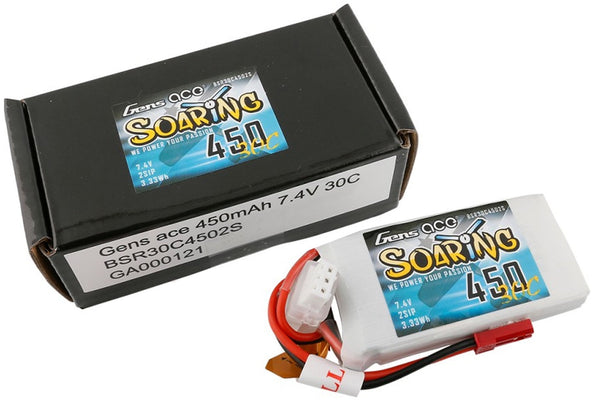 Gens Ace- Soaring, 450mAh 30C 2S1P 7.4V Lipo with JST-SYP
