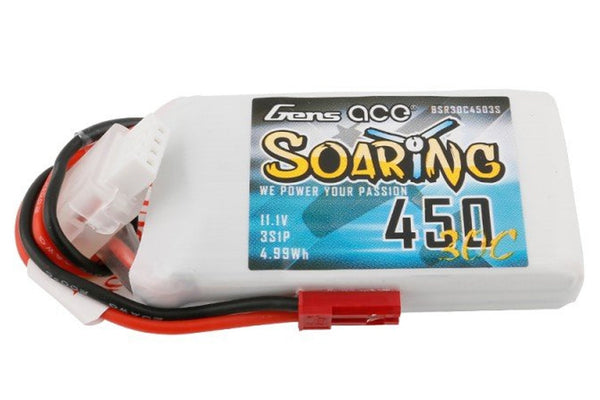 Gens Ace- Soaring, 450mAh 30C 3S1P 11.1V Lipo with JST-SYP