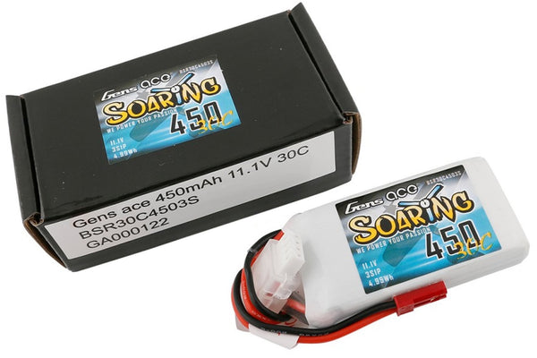 Gens Ace- Soaring, 450mAh 30C 3S1P 11.1V Lipo with JST-SYP
