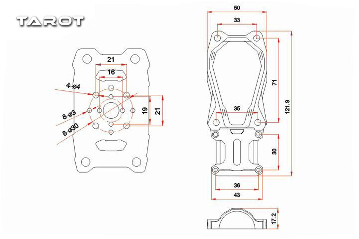Tarot 30mm Aluminium Motor Mount w/ Damper - TL30Z1  (Orange)