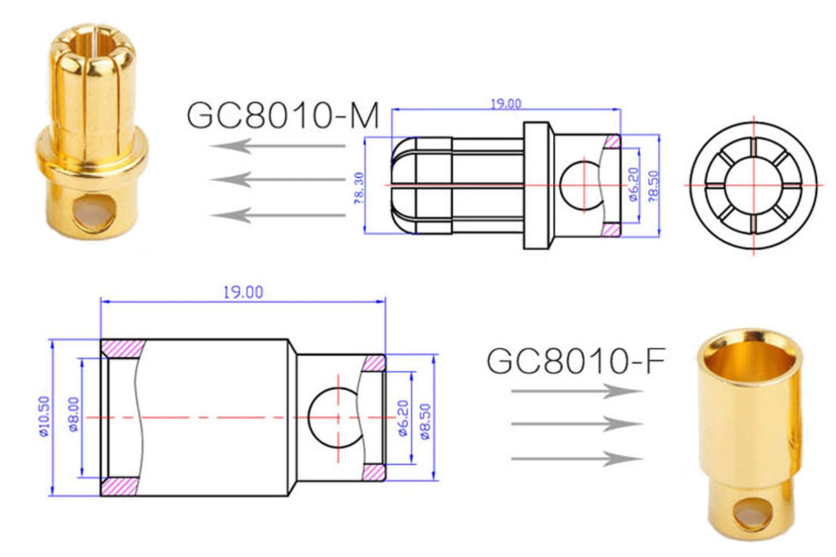 AMASS - GC8010 8mm Gold Plated Bullet - Pair