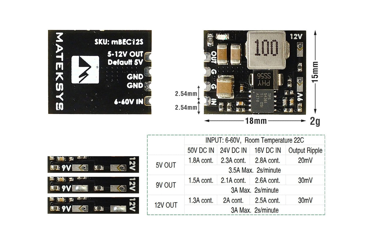 Matek Systems- Micro BEC 5V/9V/12V-Adjustable