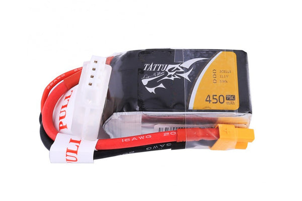 Gens Ace- Tattu, 450mAh 75C 3S1P 11.1V Lipo with XT30