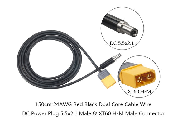 RJXHOBBY -XT60 Male Bullet to Male DC 5.5mm X 2.1mm DC5521 Power Cable 150cm