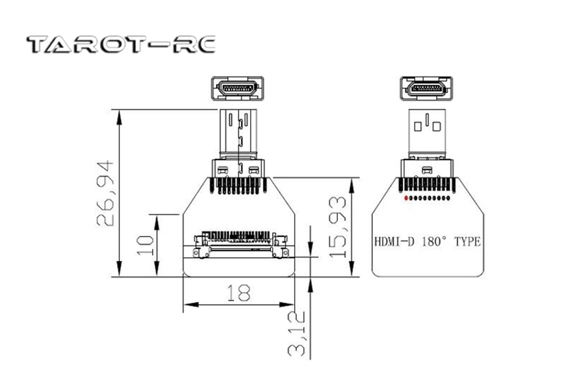 Tarot -Micro HDMI Straight Head HDMI-D-180° Adapter- TL10A11-03