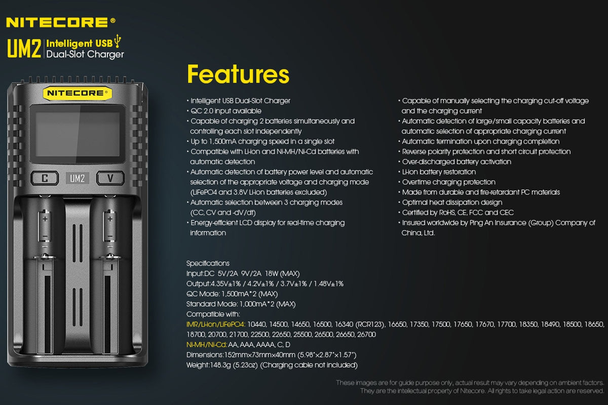 Nitecore UM2 USB Battery Charger