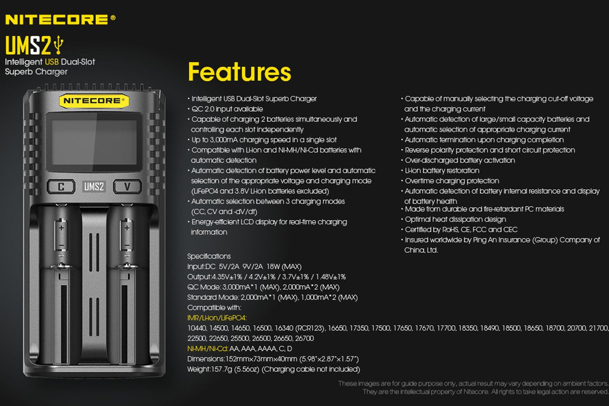 Nitecore UMS2 USB Battery Charger