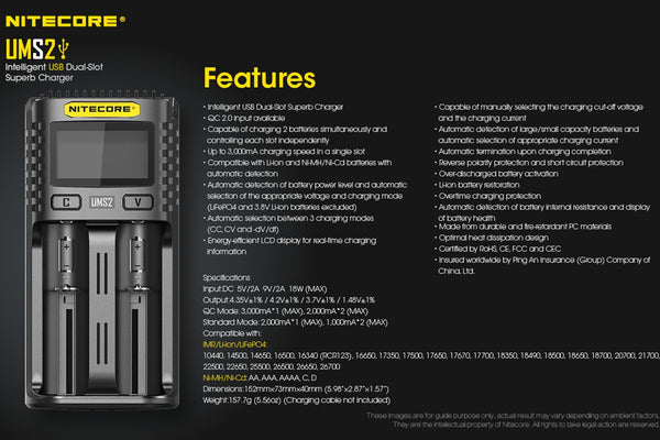 Nitecore UMS2 USB Battery Charger