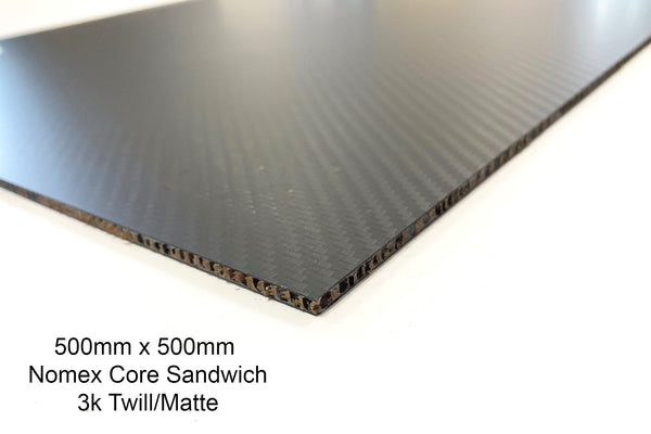 Carbon Fibre Nomex Core Sandwich- Sheet 500mm x 500mm Matte finish