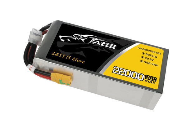 Gens Ace- Tattu 30C- 22000mAh 6S1P 22.2V Lipo with XT90-S