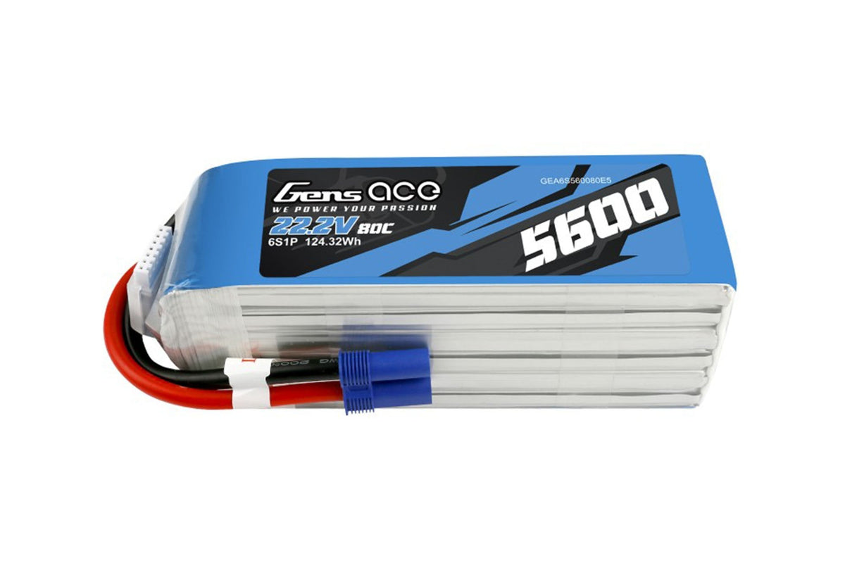 Gens Ace- 5600mAh 80C 6S1P 22.2V Lipo with EC5