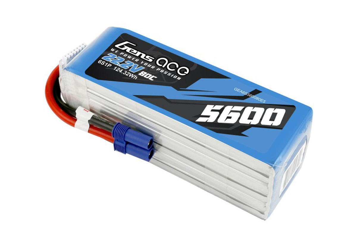 Gens Ace- 5600mAh 80C 6S1P 22.2V Lipo with EC5