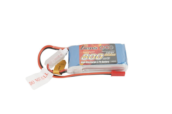 Gens Ace- 800mAh 45C 2S1P 7.4V Lipo with JST-SYP