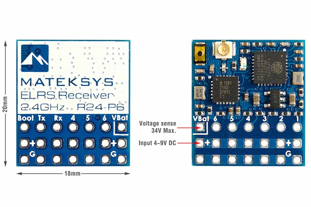 Matek Systems -ELRS-R24-P6 2.4GHz PWM Receiver