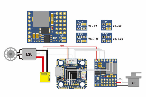 Matek Systems -SERVO PDB, W/ BEC 5.5-36V TO 5-8.2V