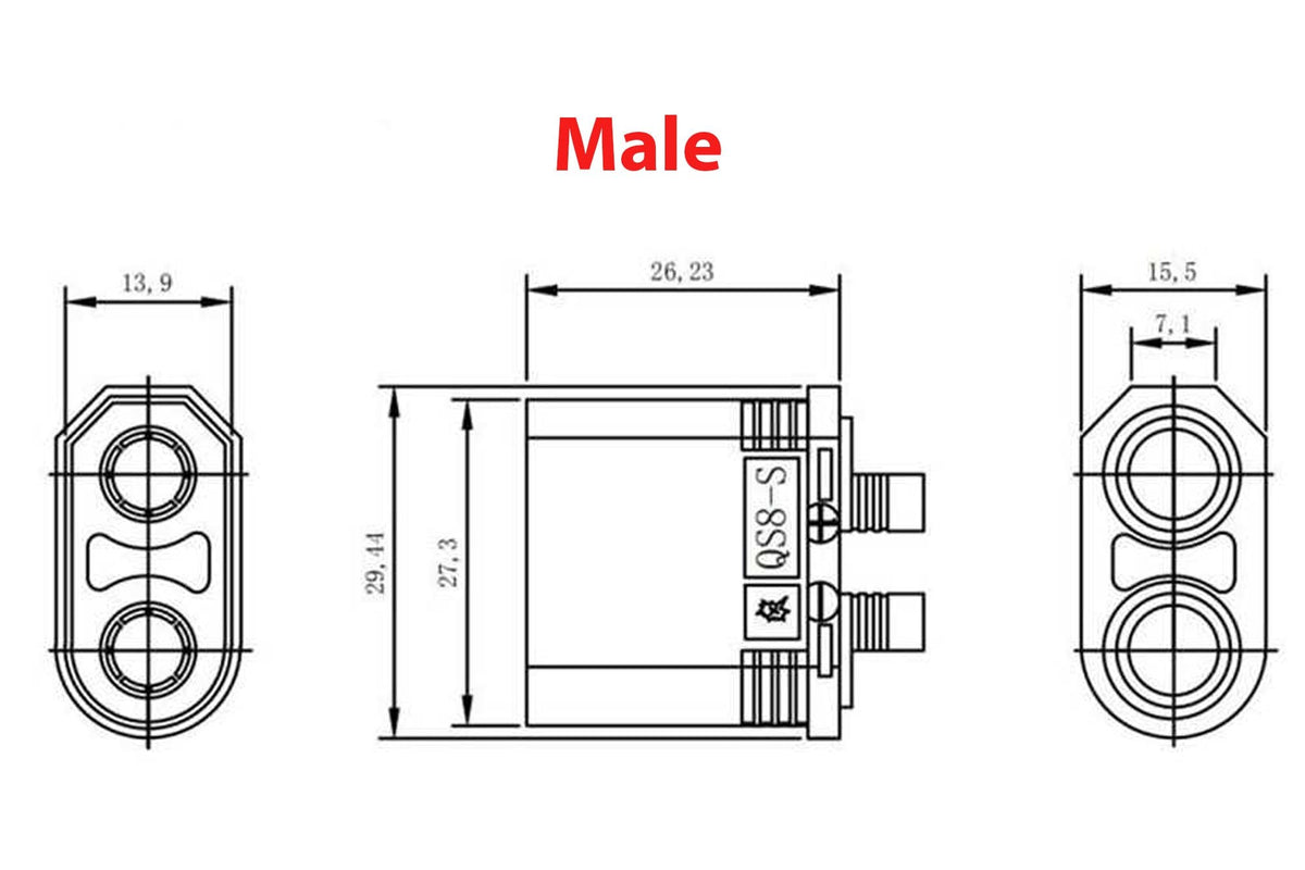 QS8 Antispark Male Connector Black- 1PC