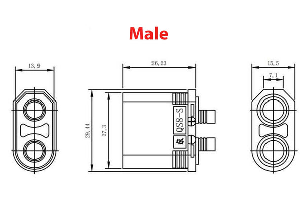 QS8 Antispark Male Connector Black- 1PC
