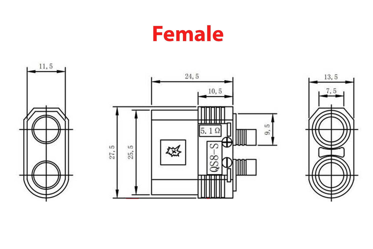 QS8 Antispark Female Connector Black- 1PC