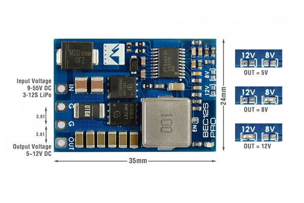 Matek Systems- BEC12S-PRO, 9-55V TO 5V/8V/12V-5A
