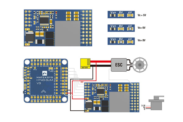 Matek Systems - SERVO PDB, W/ 12A BEC 9-55V TO 5/6/8V