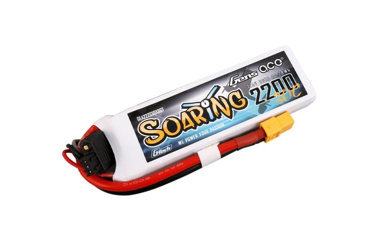 Gens Ace- G-Tech Soaring, 2200mAh 30C 2S1P 7.4V Lipo with XT60