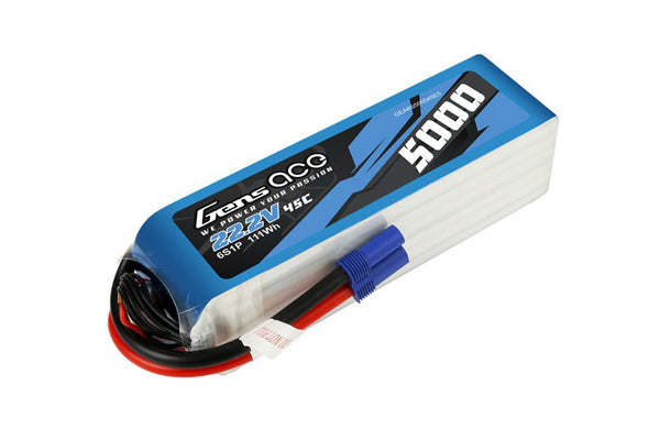 Gens Ace- 5000mAh 45C 6S1P 22.2V Lipo with EC5