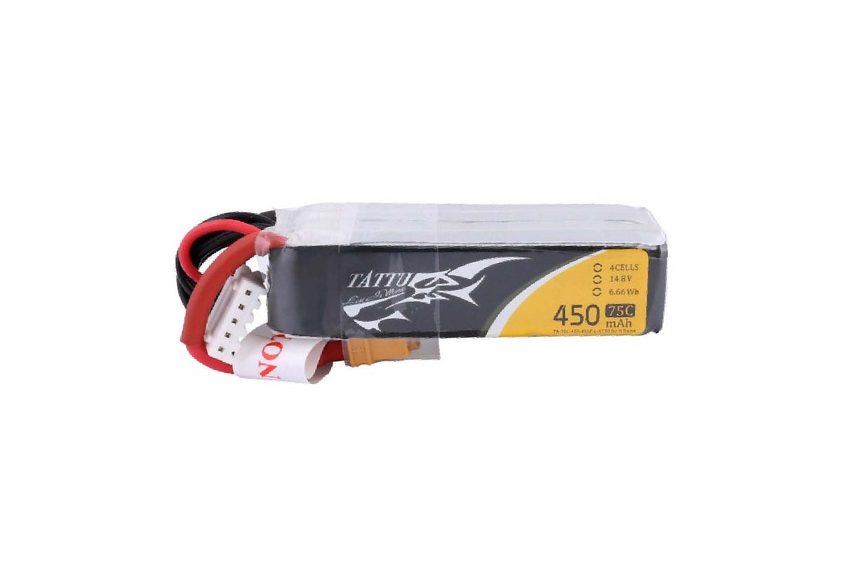 Gens Ace- Tattu, 450mAh 75C 4S1P 14.8V Lipo with XT30