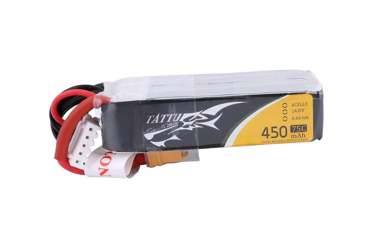 Gens Ace- Tattu, 450mAh 75C 4S1P 14.8V Lipo with XT30