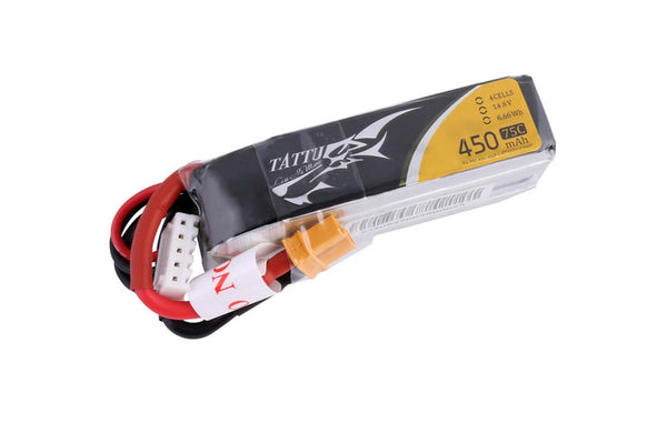Gens Ace- Tattu, 450mAh 75C 4S1P 14.8V Lipo with XT30