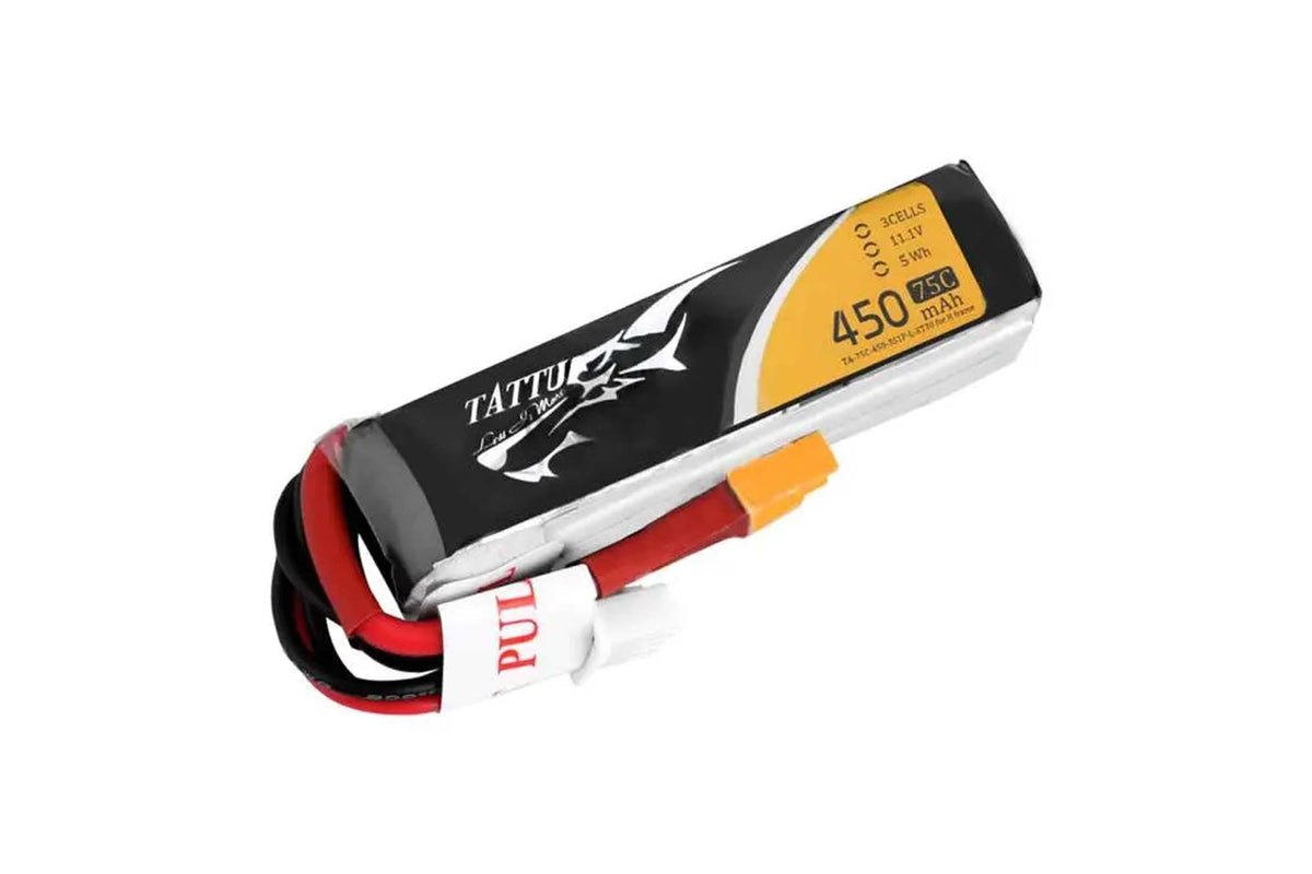 Gens Ace- Tattu, 450mAh 75C 3S1P 11.1V Lipo with XT30 Long Pack