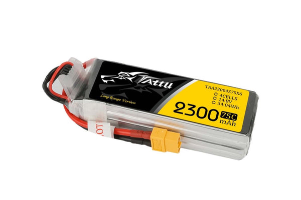 Gens Ace- Tattu, 2300mAh 75C 4S1P 14.8V Lipo with XT60 (Long Range Version)