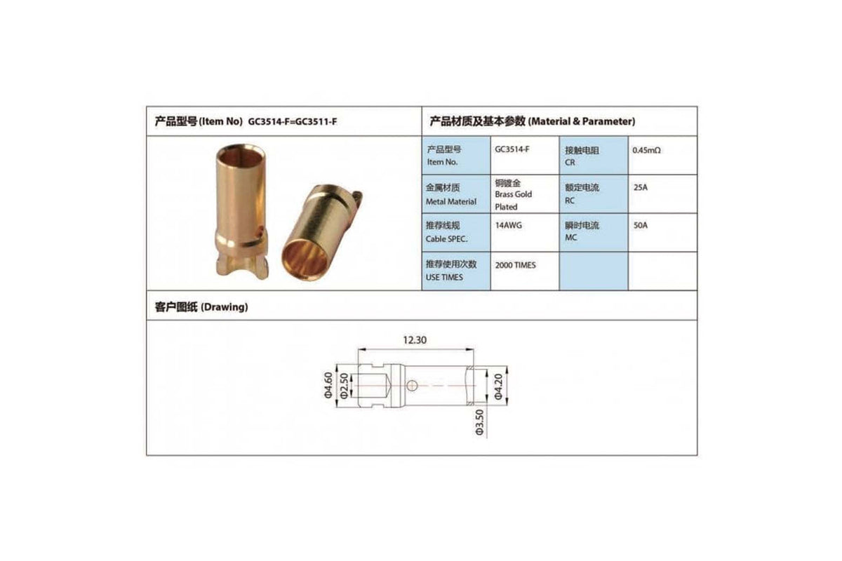 AMASS - GC3514 3.5mm Gold Plated Bullets - Female