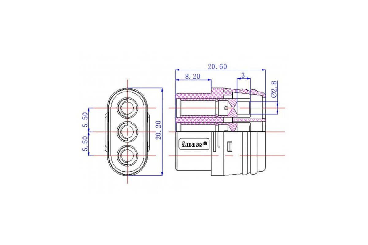 Amass MR60 3 Pin Connector - Female