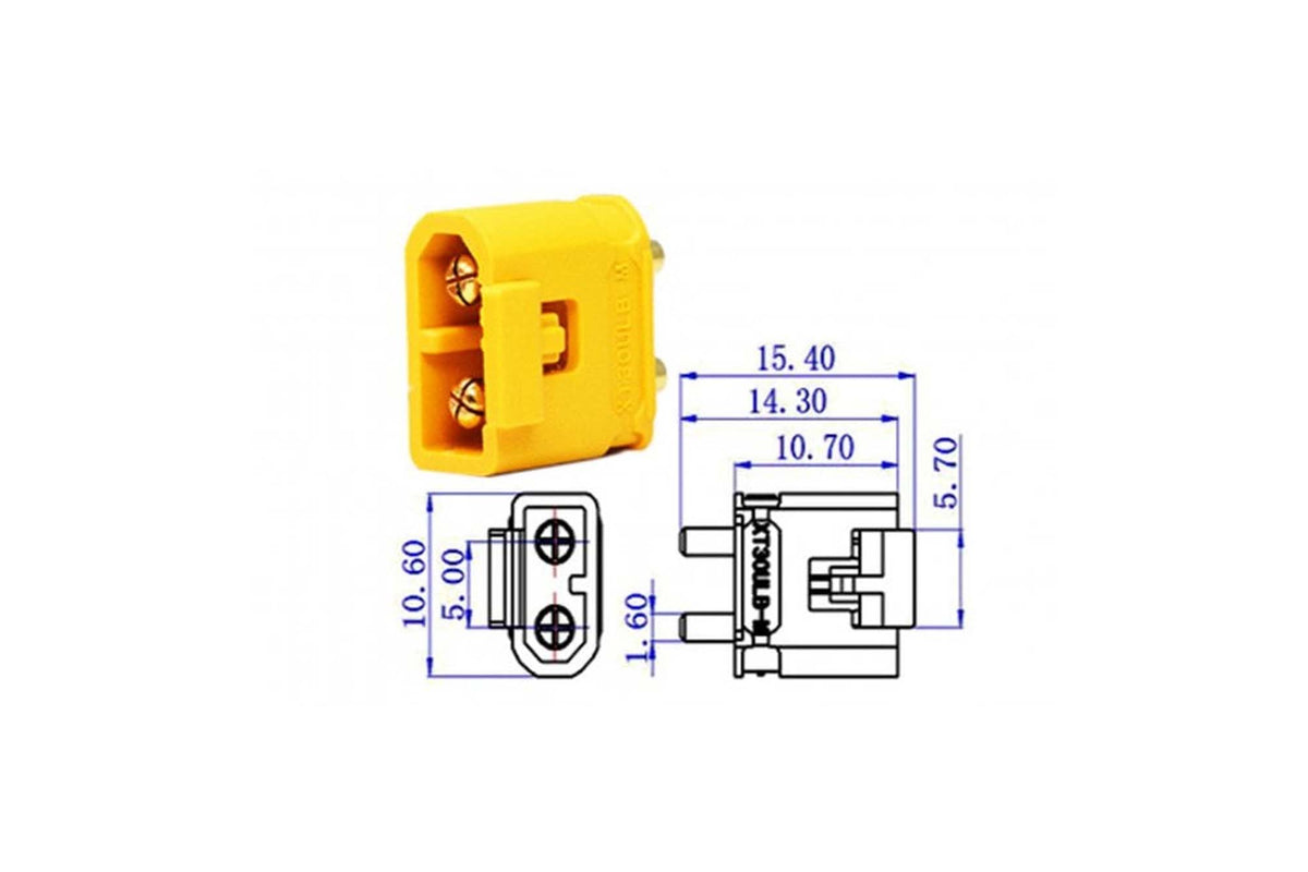 XT30ULB-M - Straight DIP PCB Male Push Release Lock