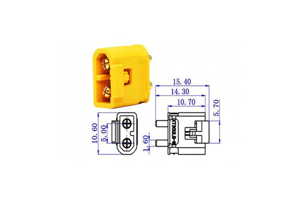 XT30ULB-M - Straight DIP PCB Male Push Release Lock